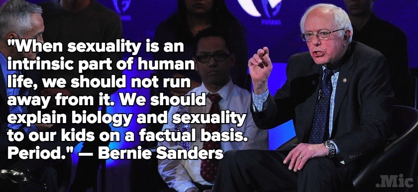 Bernie Sanders is taking a stand for sex educationDuring the Iowa Brown and Black Forum at Drake University on Monday, Sanders answered a question about sex ed and teaching affirmative consent in schools by saying that “we really do need a serious...