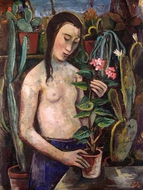 cactus-in-art:Karl Hofer (German, 1878-1955)Girl with Cactus, ca. 1922