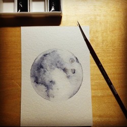 im-not-mine:  First watercolor. The moon.. 