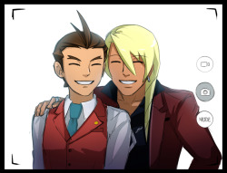 nessiemccormick:  I honestly need more smiling Apollo with Klavier in my life. @mister-pototo, remember when I said I’d do it digitally? Well, here’s an attempt! &lt;3  
