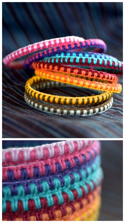 DIY Macrame Bangle Bracelet Tutorial from Mary &amp; Patch.This DIY bracelet is actually a bangle wi