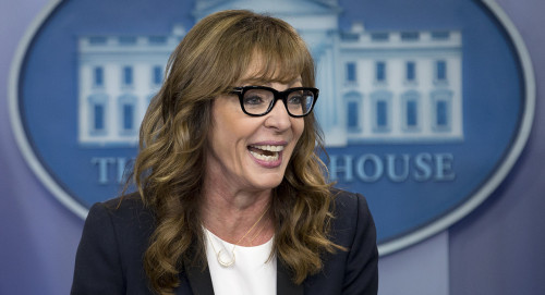 fuckyeahwestwing: Allison Janney (The West Wing’s C.J. Cregg) briefs the White House press cor