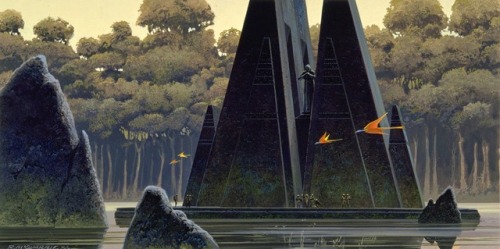 talesfromweirdland:Ralph McQuarrie’s art for Yavin 4. Star Wars (1977).(Image 2 I believe is concept