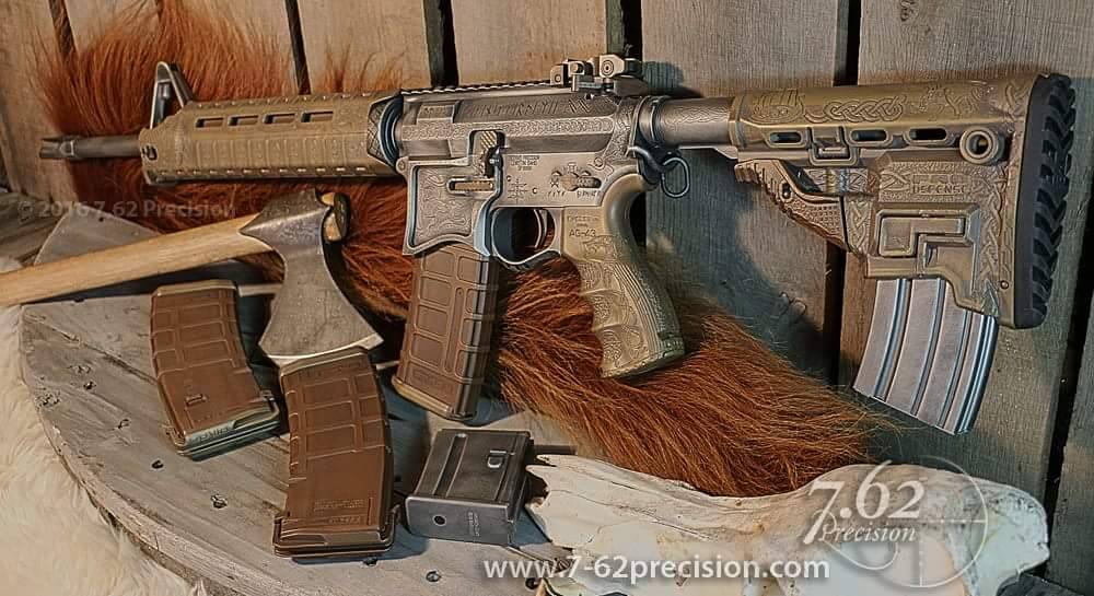 epitoma-rei-militaris:  Round 2 of the Viking themed AR-15 in .50 Beowulf  By 7.62
