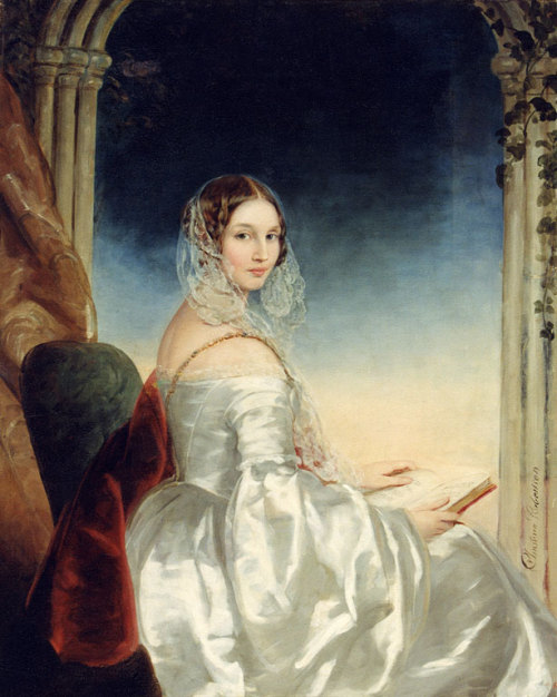 Russian ladies in white dresses, portraits by Christina Robertson, 1840s; Portrait of Maria Kochubey