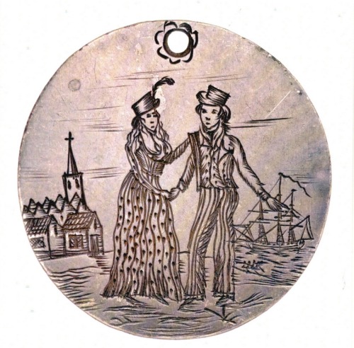 ltwilliammowett: A Sailor’s love token in silver, depicts a Sailor’s Farewell scene, c. 1800 