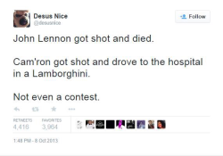 lacomeobejas:  magnacarterholygrail:  jean-luc-gohard:  truthbeknown:  Exactly…John Lennon changed the world and could have owned it. Who the fuck is Cam’ron and who cares?? No contest  John Lennon was a wife beating racist homophobe who treated his