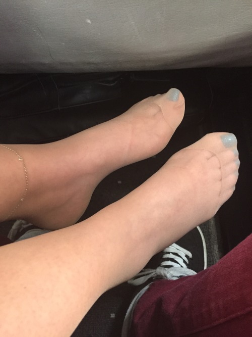 wifesphfeet: Sexy wife Val’s Tired feet on an airplane on my lap ready to be massaged. The best pla