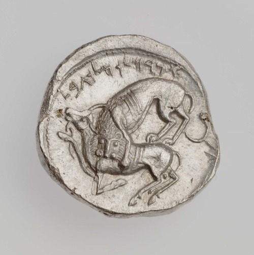 ancientanimalart:Stater of Byblos with galleyGreekLate Classical Periodabout 350 BCEInscription in P