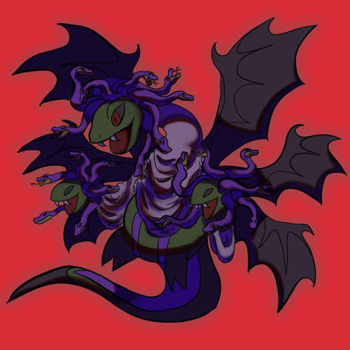 shiny hydreigon but based off of medusa