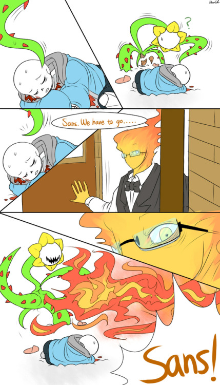 mooncatyao:  [Golden flower-3] Grillby & little SansThat is a story about the  [Protect]  <First part>(Previous)/(NEXT)[GLS timeline]