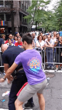 revivalnevergoesoutofstyle:  outofficial:  Hot Cop Backs It Up on Gay Marcher at NYC Pride  A lot of the on-duty cops at Pride yesterday were absolutely incredible. 