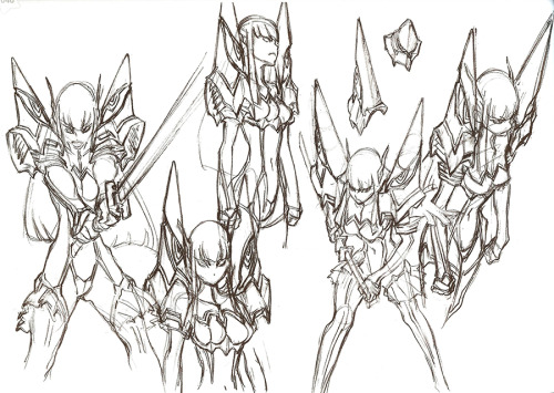 h0saki:  All the Satsuki designs from The Art of KlK Vol 2, by Sushio and Imaishi.