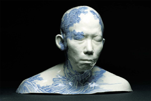 asylum-art:Ah Xian: Busts Imprinted with Chinese Decorative Designs