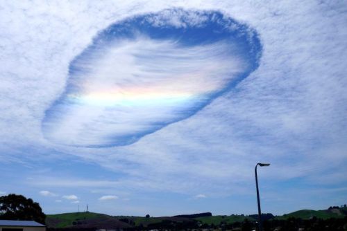 sixpenceee:  The Fallstreak Hole, or hole punch cloud, occurs when part of a cloud’s water droplets freeze into ice crystals and fall below the cloud layer, according to the Cloud Appreciation Society. (Source)