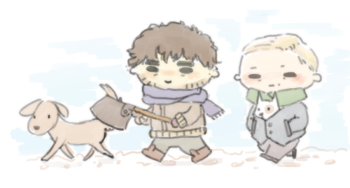 doodle from my fav hannibal fic - out looking for a christmas tree with the dogs