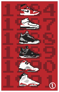Taylorlindgrenart:  8-Bit Jordan 1-6 Digital Poster I Designed. 