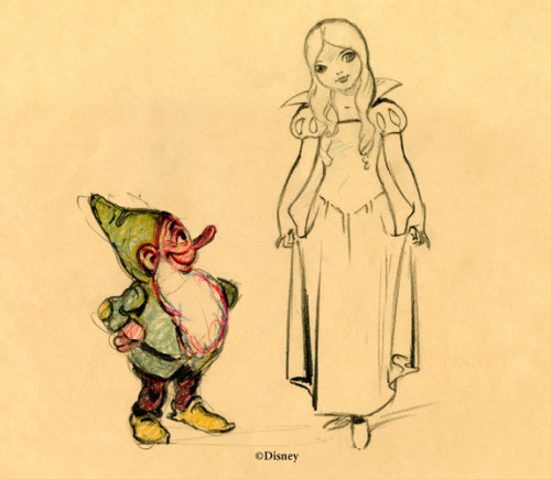 Early character designs for Snow White and the Seven Dwarfs