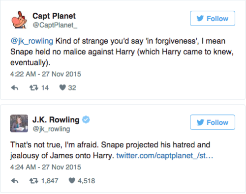 mashable: J.K. Rowling opens up about why Harry named his son after Snape