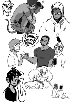 tobiasandguy:  Some sketchdumps… while I’m on hiatus still. So I’m writing and re-writing some stories for Toby and Guy, deciding to make a b/w comic instead of colors and also fixing loose ends (like the human disguising elements etc and ground