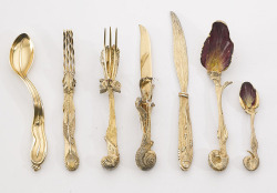 believinginhappilyeverafter:  Salvador Dalí, Ménagère, 1957, set of seven pieces of silver-gilt flatware 