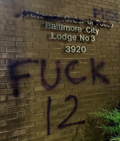 Anti-cop graffiti on a Police Union building in Baltimore, Maryland