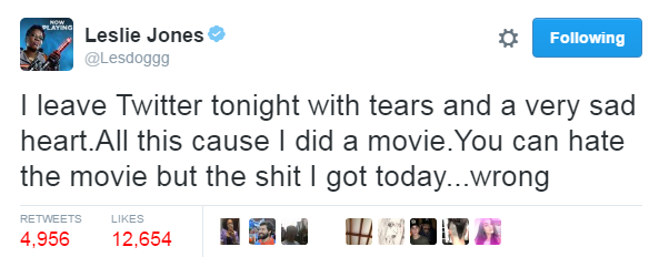 nevaehtyler:  destinyrush:  Ghostbusters star Leslie Jones has been racially harassed