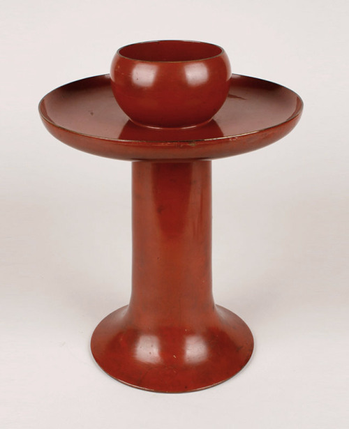 japaneseaesthetics:Haidai or sake cup stand with a tall, cylindrical stem supporting 