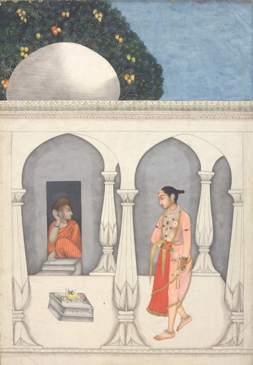 Lady visiting a Saivite shrine by Muhammad Faqirullah Khan, c. 1750