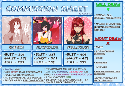 New Commission info! First come, first served!If you have any questions, don’t be afraid to as