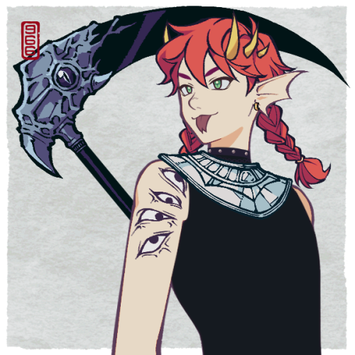 Here is the link for this picrew.I decided to give myself red hair cause I like it ^-^ and scythe ar