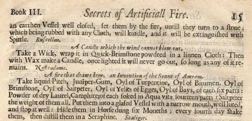 Secret of Artificiall Fire - a candle which the wind cannot blow out&amp; A fire that draws Iron