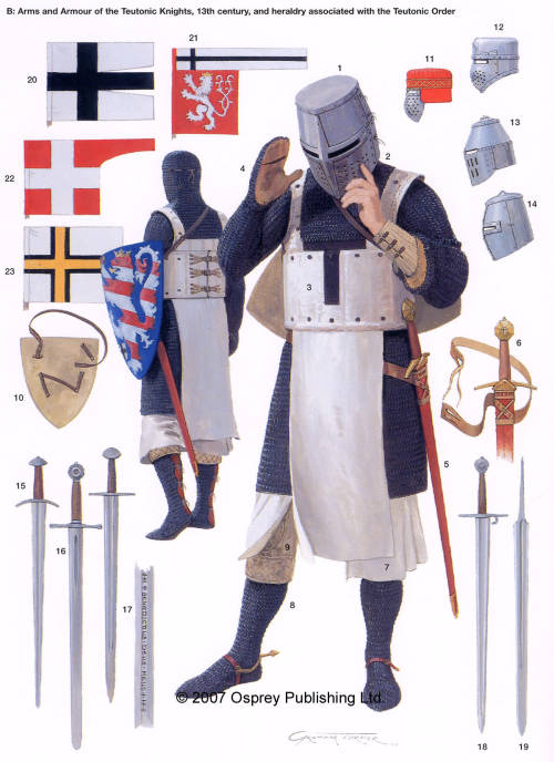 XIII century knight&rsquo;s armor, weapons and heraldryPersianTemplarTeutonic