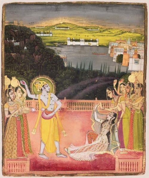 niramish:Krishna celebrates Holi with Radha and the gopis - attributed to Nihal Chand - Kishnagarh -