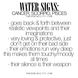 zodiaccity:  Zodiac Water Signs: Cancer, Scorpio &amp; Pisces. For much more on the zodiac signs, click here.