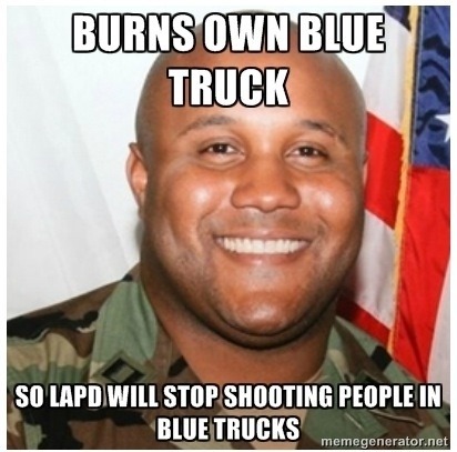 anarchyinblack:  Perhaps the most predictable element of the manhunt for  Christopher Dorner was the LAPD’s characteristically ultraviolent  response.  By the fourth day of the manhunt, police were willing to  annihilate anything or person that so much