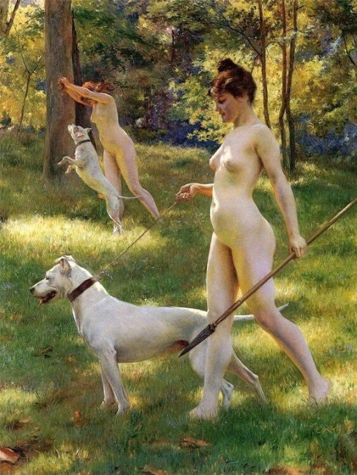 elmayordelosdiez:Julius LeBlanc Stewart, “Nymphs hunting" (1898)