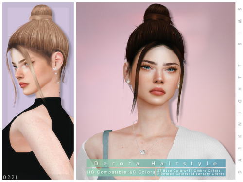 darknighttsims:Derora Hairstyle60 colorsNew textureNew meshCompatible with hatsSmooth bone assignmen