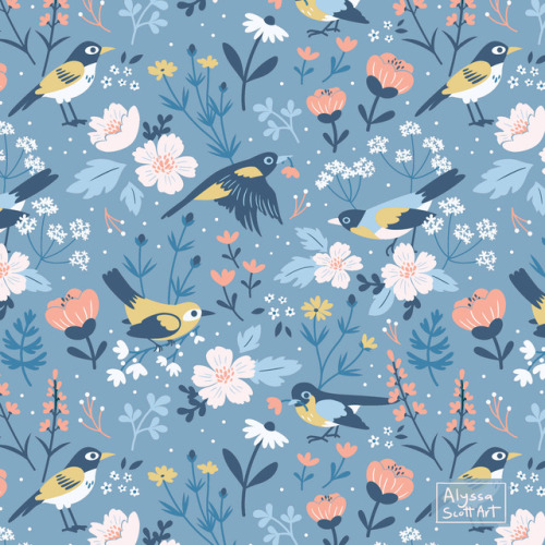 alyssascottart:Birds & Blooms Pattern – with a little added animation!