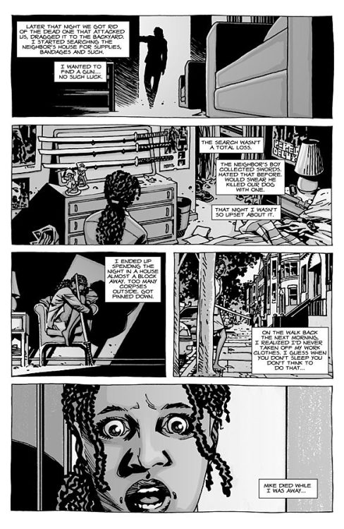 ormessociety:  From Image’s survival horror comic The Walking Dead, meet Michonne! The Walking Dead Wiki has a bit to say about her.  Michonne tends to work alone and quietly, but still fights for the survivors’ defense as strongly as the other active