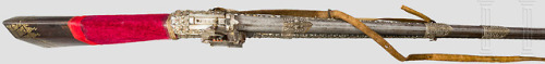 Bulgarian miquelet musket decorated with mother of pearl, silver, gold, and velvet, 18th century.fro
