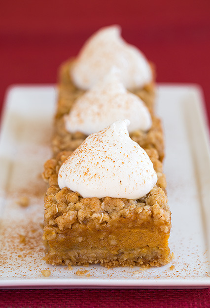 niftyncrafty:  Pumpkin Pie Crumb Bars | Cooking Classy 