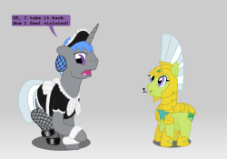 shootingstarsafterdark:  ask-four-inept-guardponies:  I dunno Bastion, that looks pretty good on you. And be fair, you liked her slapping you, didn’t you?  You better watch it, Bastion, or she might be ready to slap you again. But for now she seems