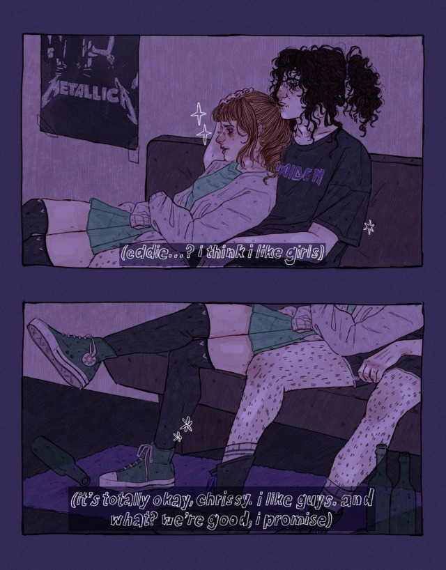 irlplasticlamb:late night confessions — because sapphic chrissy and gay eddie mean the world to me.prints available here 