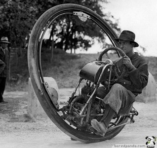 ahkep:  actionables:  the past is a strange place cops on bikes used to transport criminals like this  this guy worked as an alarm for waking people up  one wheel motorcycle  pin-boys who manually lined pins up  baby cage for families who wanted their