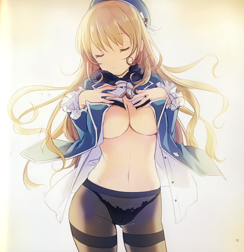 abaslev:  kantai collection, atago (kantai collection), h2so4, high resolution, scan, anthropomorphization, blonde, breasts, cleavage, comic market, comic market 85, female, fuyu no rengou ko gousakusen, long hair, solo | Sankaku Channel