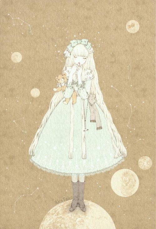 “Lucid Dream” postcard by Kira Imai. Originally printed in her “Girls Kingdom” book. Bot