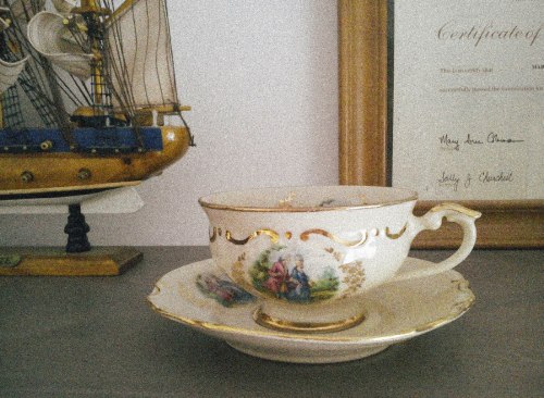 forest-dreams:  a beautiful teacup + saucer I got from my grandma’s house, since she isn&rsquo