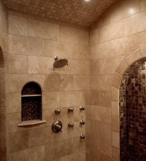 Atlanta Sauna BathroomBathroom - Large Rustic Beige Tile And Stone Tile Travertine Floor Bathroom Idea