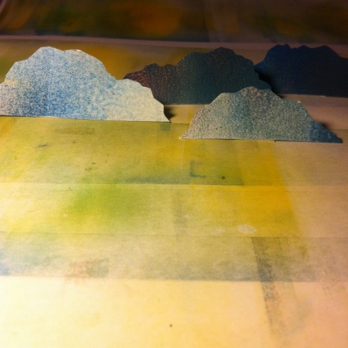 Some more 3D experimentation, using printed textures to make mini abstracted landscapes.